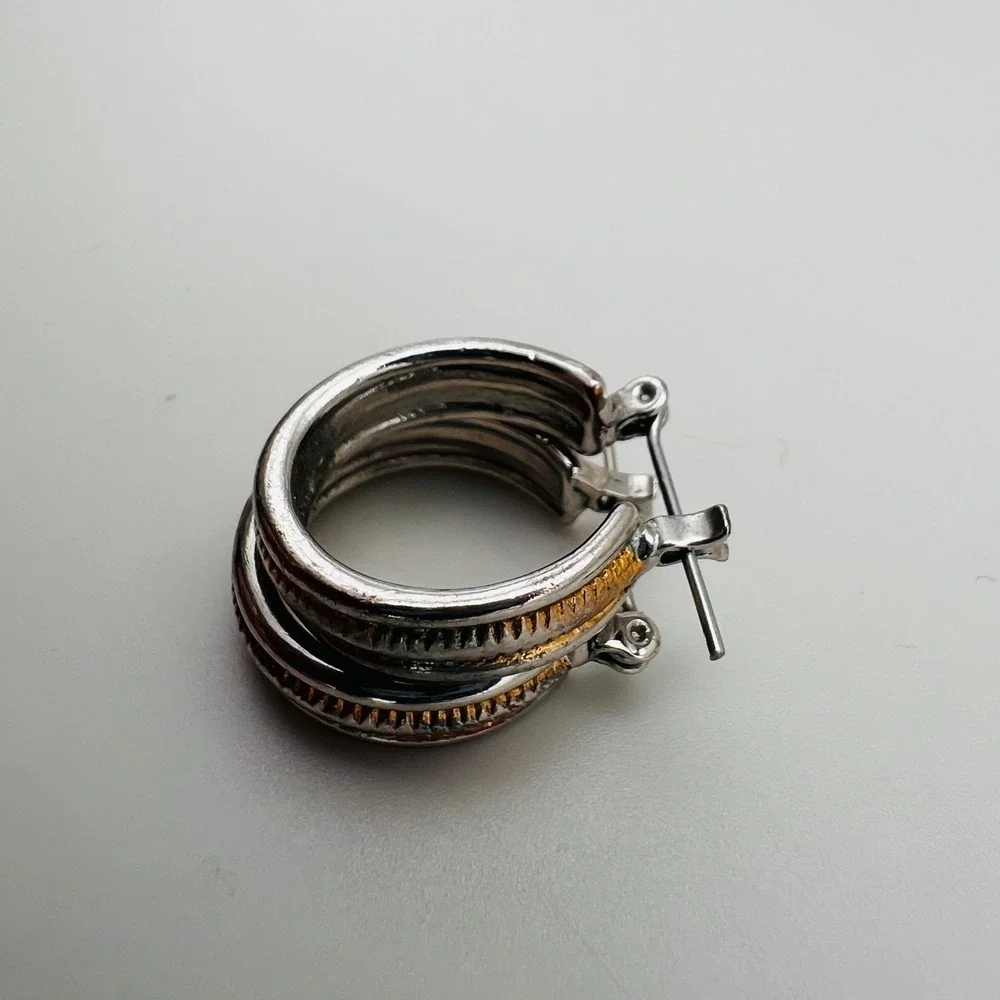 Two Tone Silver Gold Hoop Earrings Small C Hoop Lever Back Mixed Metal
